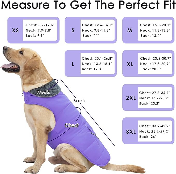 Dog Coat, Waterproof Dog Winter Jacket with Pocket, Reflective Adjustable Pet Snow Vest, Warm Cozy Fleece Sweater for Small Medium Extra Large Dogs - Light Purple, M