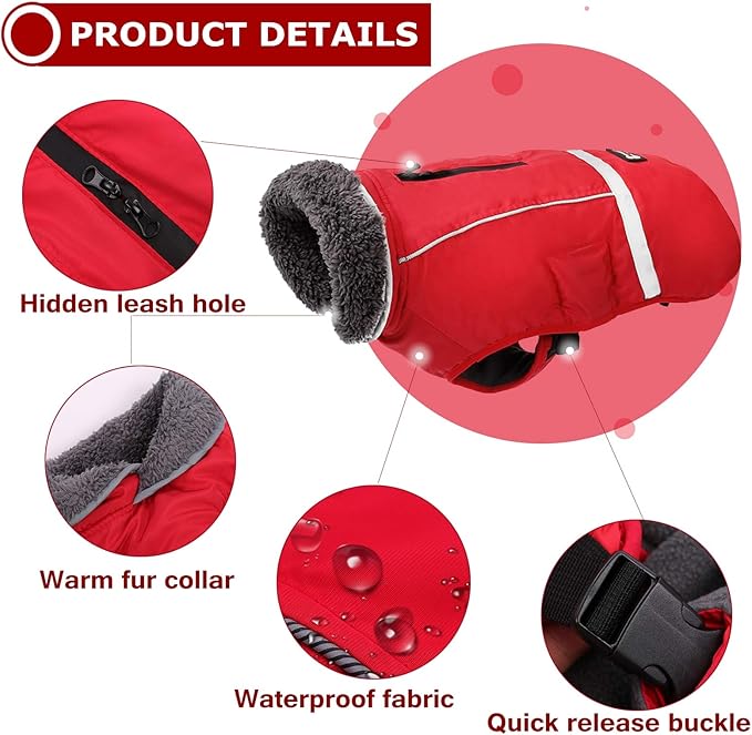 QBLEEV Warm Dog Coat - Reflective Jacket, Waterproof Winter Coat Turtleneck for Cold Weather, Thick Fleece Snowsuit Christmas Vest for Small, Medium, Large Dogs