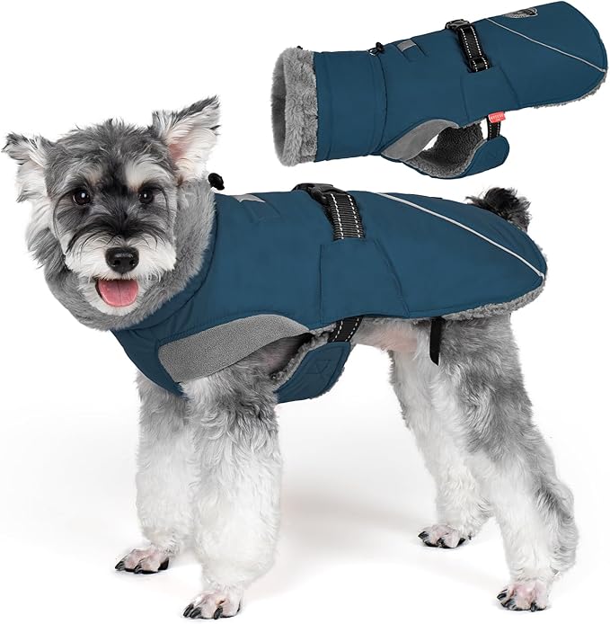 KYEESE Waterproof Dog Coat, Windproof Winter Jacket with Thick Fleece Lining, Extra Warm Turtleneck Dog Coats for Medium Dogs with Leash Hole and Reflective Design, Navy Blue, X-Large