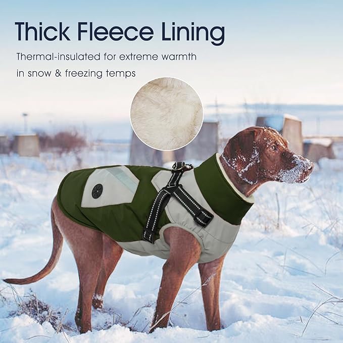 IECOii Dog Coats for Small Dogs Winter Harness Zip Up - Green,XSmall - Warm Fleece Lined Small Dog Winter Coat with D Ring,Waterproof Puppy Coats Dogs Snow Jackets Snowsuit Chihuahua Papillon Maltese
