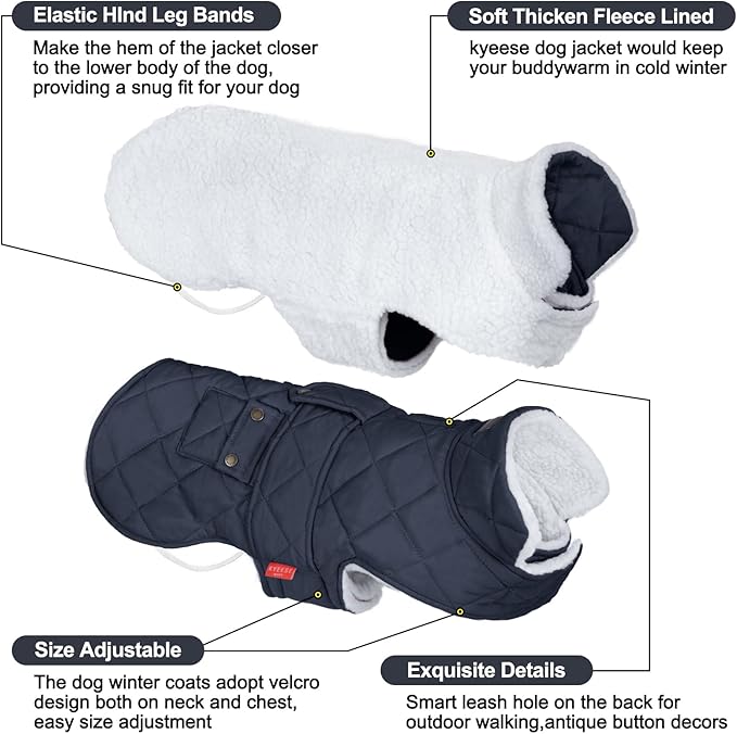 KYEESE Dog Coat Warm Pet Winter Puffer Coat with Leash Hole Soft Pet Sweater for Cold Weather Waterproof Dogs Jacket with Fleece Lined Thick Cat Clothes with Pocket Windproof Dog Coats for Small Dogs