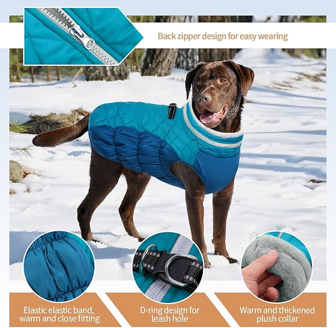 Large Dog Coat, XXLarge Dog Winter Coat, Waterproof Pet Jacket with Back Zipper,Extra Large Pet Coats, Warm Fleece Jacket with D-Ring, Windproof Winter Clothes Golden Retriever,XXL
