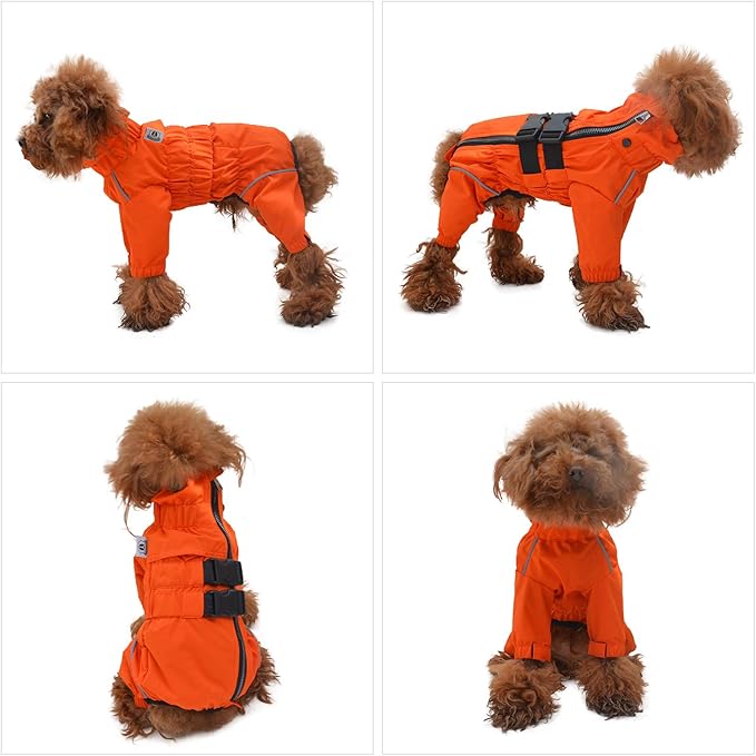 Dogs Waterproof Jacket, Lightweight Waterproof Jacket Reflective Safety Dog Raincoat Windproof Snow-Proof Dog Vest for Small Medium Large Dogs Orange XS