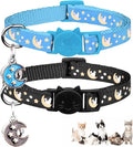 2Pcs Breakaway Cats Collars Cat Collars for Boy Cats Adjustable Kitten Collars with Bell,Black+Light Blue,8"-13.1"