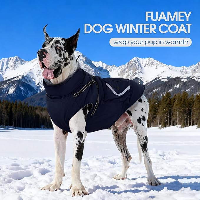FUAMEY Small Winter Coat for Dogs with Harness, Thermal Dog Jackets Reflective Vest, Warm Clothes Puppy Cover for Cold Weather, Turtleneck Puppies Outfits Zip Up, Bichon Frise (Dark Blue, S)