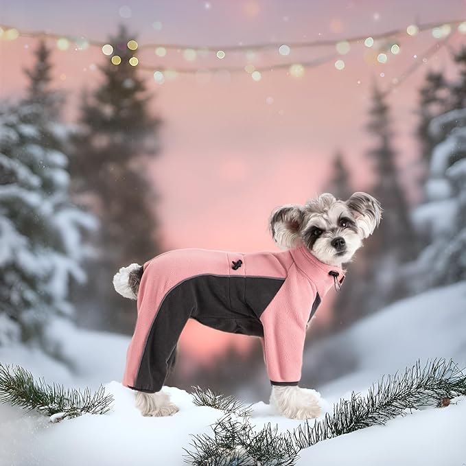 Fleece Dog Coat for Small Medium Dog,Pullover Pajamas Jumpsuit Bodysuit Puppy Coats with Legs, Pet Windproof Warm Cold Weather Jacket Full Body Vest Cozy Snowsuit Outfit Clothes (Pink, S)