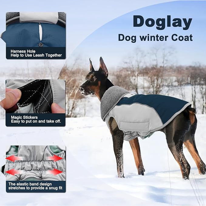 Doglay Dog Coat Waterproof Warm Dog Winter Jacket,Christmas Reflective Fleece Puppy Winter Coat with Harness Hole, Adjustable Snow Jacket for Small Medium Large Dogs