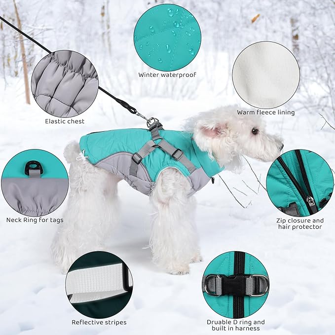 Gyuzh Dog Coat with Harness Dog Jacket Winter Waterproof Dog Coats Dog Harness Coat Cold Weather Winter Dog Coat with Harness Built in for Small Medium Large Dogs