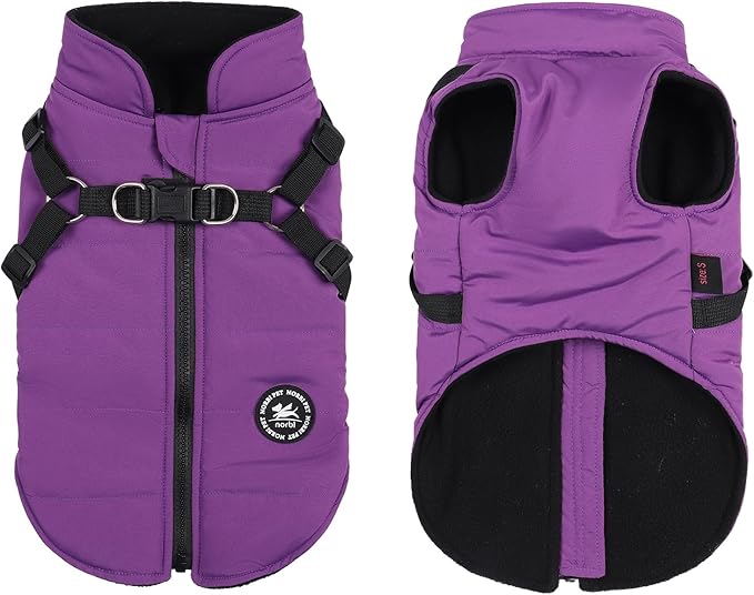 Norbi Dog Coat - Winter Jacket with Built-in Harness for Small to Large Dogs - Adjustable Warmth for Cold Weather