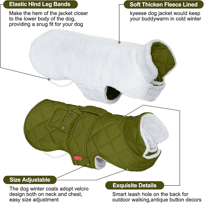KYEESE Dog Coat Warm Pet Winter Puffer Coat with Leash Hole Waterproof Dogs Jacket with Fleece Lined Soft Pet Sweater for Cold Weather Thick Cat Clothes with Pocket Windproof Dog Coats for Small Dogs