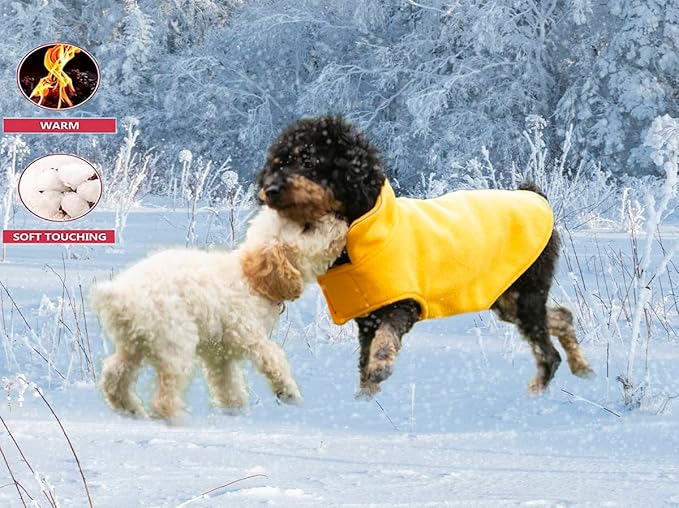 Fleece Dog Coat Pet Jacket Reflective for Cold Weather for Extra Large to Small Pets(Yellow,XL)