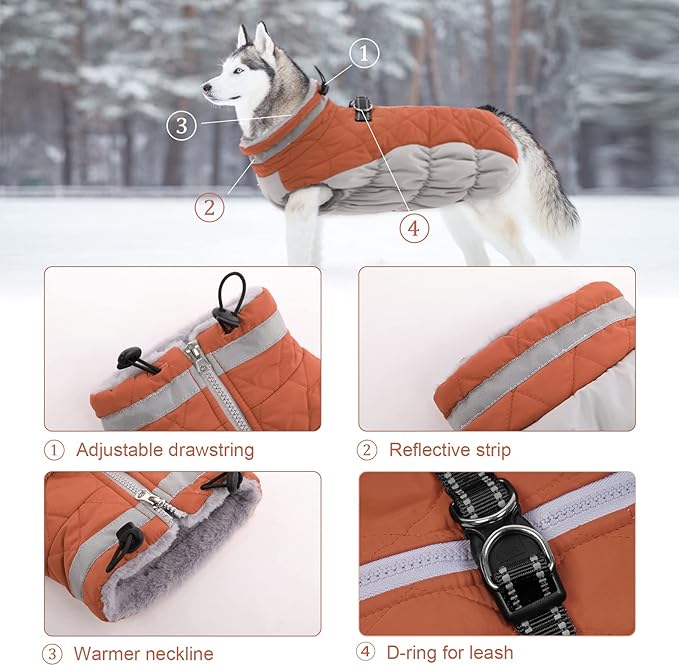 Lelepet Dog Coat Warm Dog Winter Coat Waterproof Dogs Jacket with Harness Built in Reflective Pet Fleece Vest Zip-Up Cold Weather Coats for Extra Large Dogs Turtleneck & Windproof Coats Great Dane 3XL