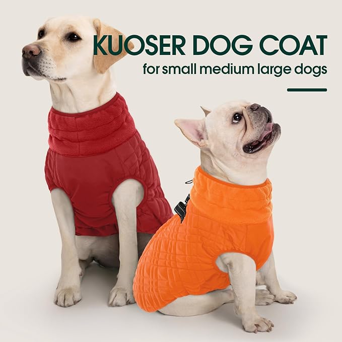 Kuoser XL Insulated Dog Vest | Big Breed Jacket for Huskies & Shepherds | Reinforced Seams Withstand Snow Play, Breathable, Orange XL