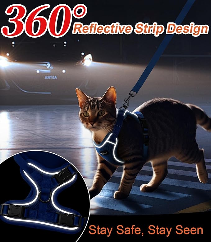 Cat Harness and Leash for Walking Escape Proof Soft Adjustable Cat Leash Breathable Comfortable Vest Easy to Wear Kitten Harness for Outdoor Travel Blue XS