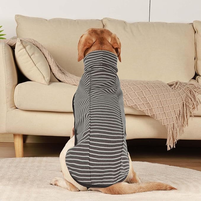 ROZKITCH Dog Winter Coat Soft Pullover Pajamas, Stripe Pet Windproof Warm Cold Weather Jacket Vest Cozy Jumpsuit Apparel Outfit Clothes for Walking Hiking Travel Sleep Stripe M