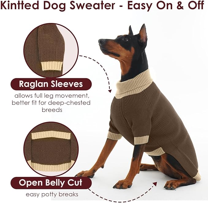 XXL Dog Sweater, Warm Winter Sweaters with Leash Hole for Big Dogs Girl Boy, Pet Halloween Christmas Sweater, Fleece Doggy Holiday Costumes for Pitbulls, Boxer, Labrador, Brown 2XL