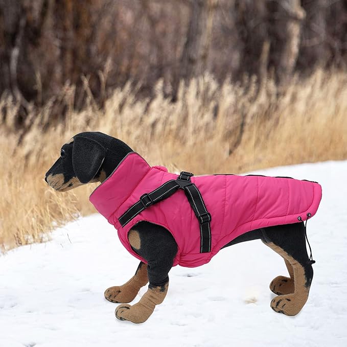 Geyecete Winter Warm Coat Waterproof Dog Winter Jacket with Harness Traction Belt,Pet Outdoor Jacket Dog Autumn and Winter Clothes for Medium, Small Dog-Pink-XL