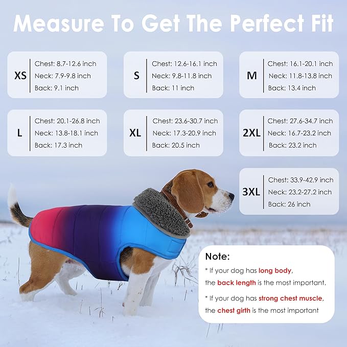 Dog Winter Coat, Waterproof Dog Jacket with Leash Hole, Reflective Adjustable Pet Snow Vest, Warm Fleece Sweater for Small Medium Large Dogs - Gradient Blue, 2XL
