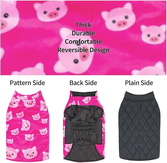 CuteBone Winter Warmth Reversible Jacket for Dogs - Waterproof, Windproof, Thick, Adjustable Soft Comfort Coat with Leash Hole for Small, Medium, Large Dogs