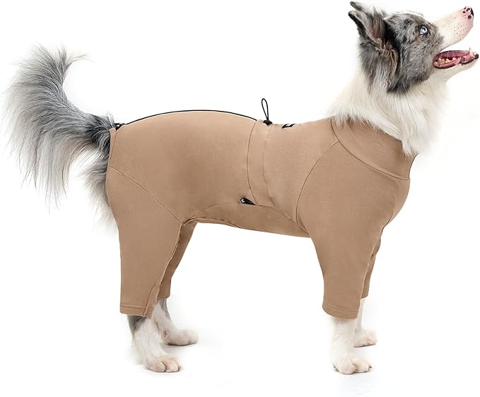 OneTigris Dog Pajamas - Breathable Modal Stretch Dog Clothes, Four-Legged Cold Weather Clothes, Anti-Shedding Suit Onesie with Back Locking Zipper and Adjustable Chest Drawcord