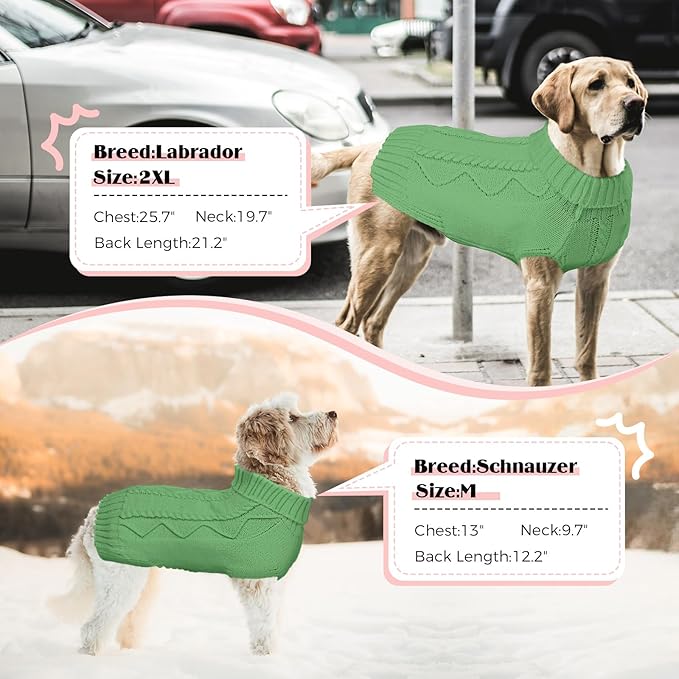 Dog Sweaters for Small Medium Large Dogs Girl, Soft Warm Turtleneck Pup Dogs Shirt, Double Knitting Collar for Outdoor Playing, Warm Dog Clothes (M,Green)