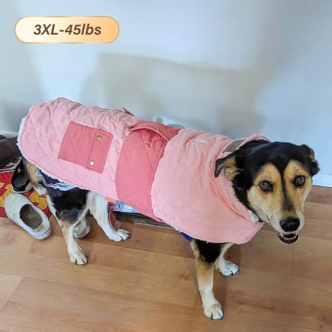 KYEESE Dog Coat Warm Pets Clothes for Cold Weather Waterproof Dog Coats for Large Dogs Soft Pet Sweater with Leash Hole Thick Pet Winter Puffer Coat with Pocket Windproof Dogs Jacket with Fleece Lined