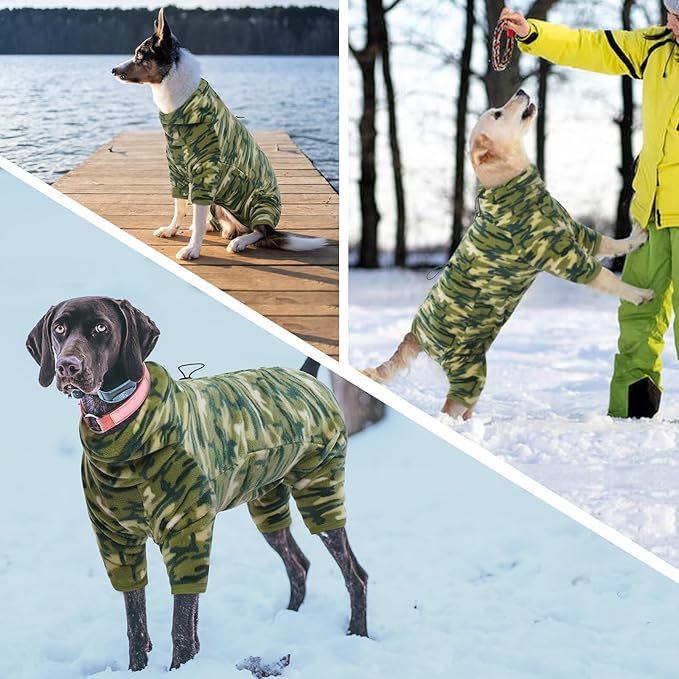 ROZKITCH Camo Dog Jacket Fleece Pullover Pajamas, Pet Windproof Warm Cold Weather Jacket Vest with Luminous Zipper, Jumpsuit Apparel Outfit Clothes for Small Medium Large Dog Camo L