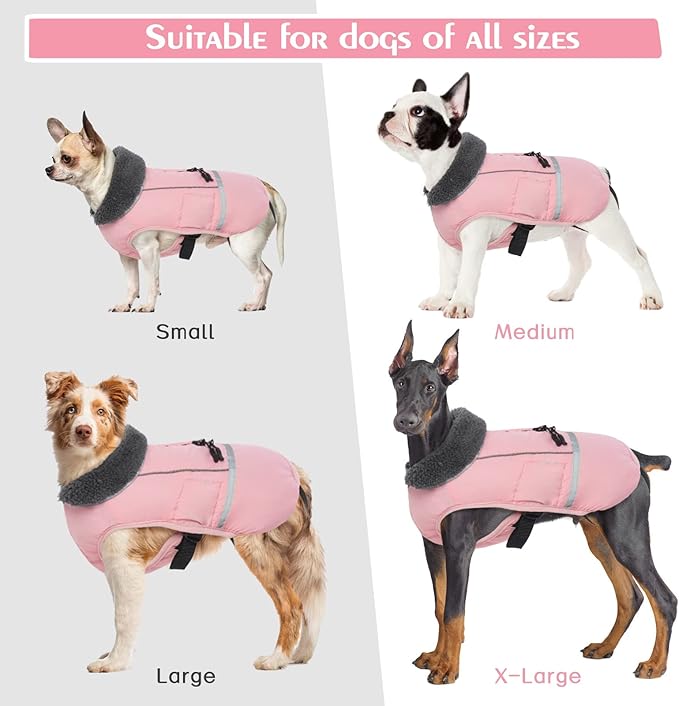 QBLEEV Warm Dog Coat Reflective Dog Jacket, Waterproof Dog Winter Coat Turtleneck Dog Clothes for Cold Weather, Thick Fleece Dog Snowsuit Christmas Dog Vest Pet Apparel for Small Medium Large Dogs S
