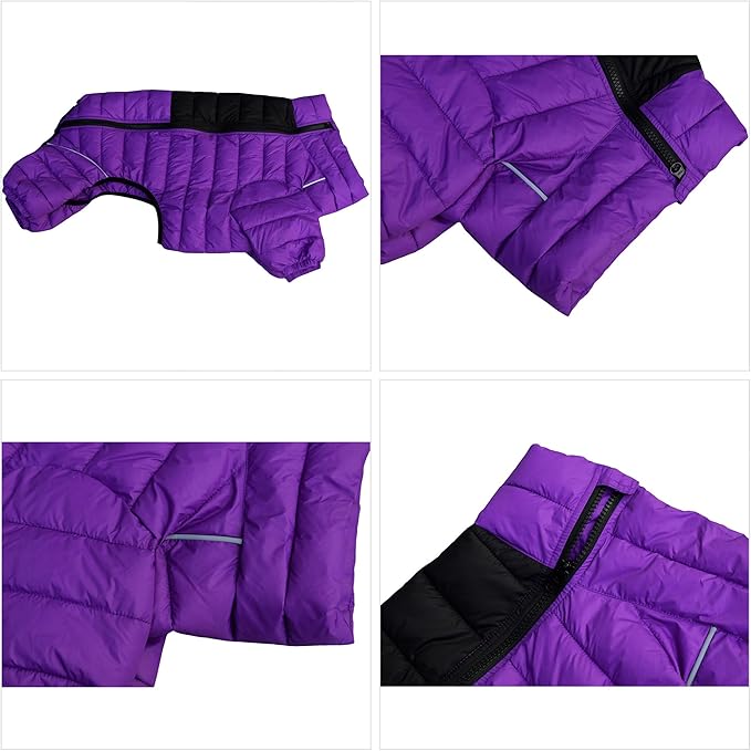 Warm Dog Coat, Waterproof Windproof Reflective Jacket - Zippered, Adjustable Outdoor Snow Jacket for Small to Large Dogs - Purple XL