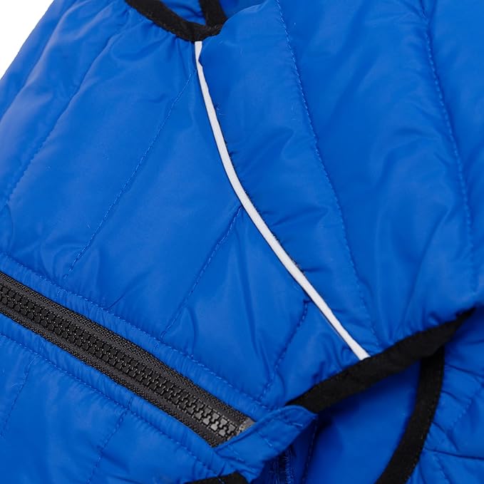 Lovelonglong Dog Coat Dog Warm Jacket, 4 Legs Covered Waterproof Windproof Reflective Warm Dog Vest, Zippered Adjustable Outdoor Dog Snow Jacket for Small Medium Large Dogs Blue M