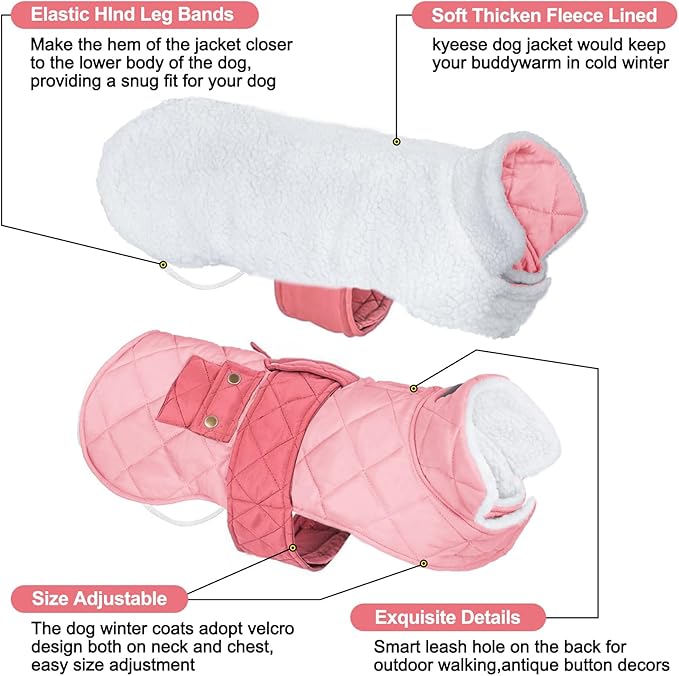 KYEESE Dog Coat Thick Cat Clothes with Pocket Warm Pet Winter Puffer Coat with Leash Hole Soft Pet Sweater for Cold Weather Windproof Dog Coats for Small Dogs Waterproof Dogs Jacket with Fleece Lined