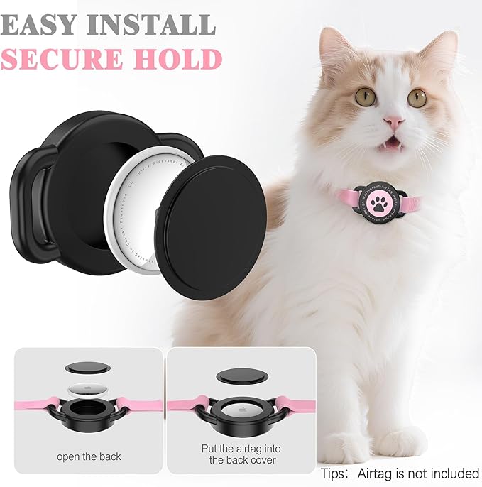 Airtag Cat Collar, Stretchy Kitten Collar with Apple Air Tag Holder, Lightweight and Comfortable, Ultra Elastic GPS Cat Collars for Cats Kittens and Puppies, 8-12.5 Inch, Pink