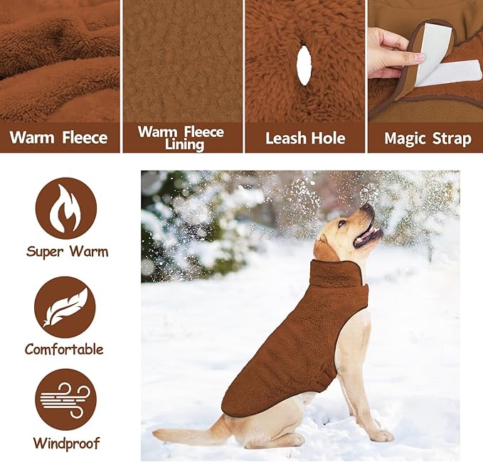 Malier Dog Winter Coat, Reversible Fleece Dog Cold Weather Coats, Windproof Warm Snow Puppy Jacket Vest Pet Clothes for Small Medium Large Dogs (Brown, Small)