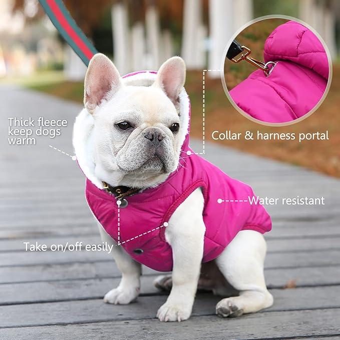 Windproof Waterproof Dog Coat Fleece & Cotton Lined Warm Jacket, Cold Weather Pet Apparel Clothes Vest for Small to Large Dogs (XL, Pink)