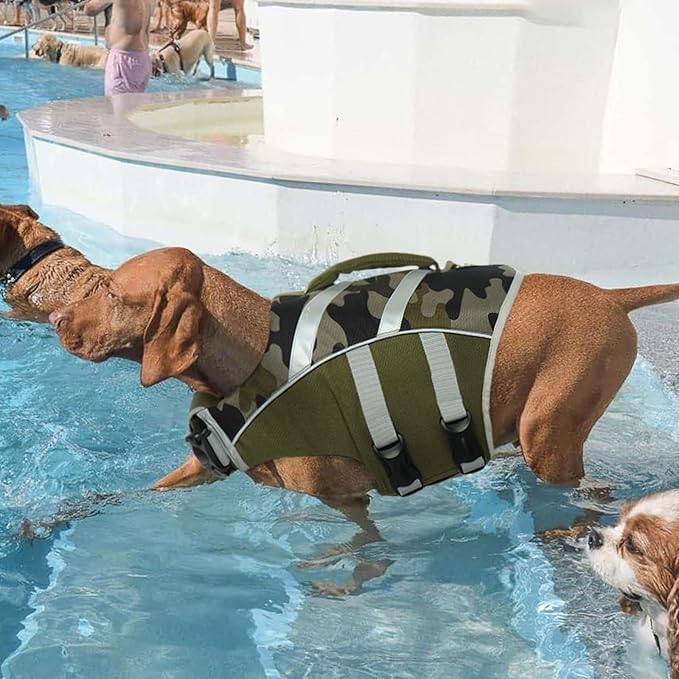 Kuoser High Visibility Dog Life Jacket with Adjustable Ripstop Lifesaver for Small, Medium, and Large Dogs