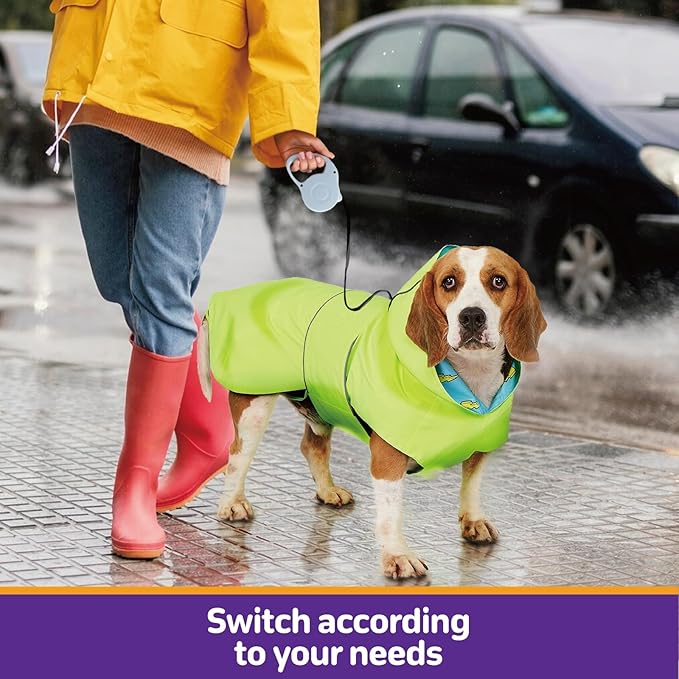 Dog Raincoat Reversible, Single Side Slicker Poncho Adjustable Waterproof Dog Rain Jacket with Leash Hole/Reflective Stripe Hooded Snowproof Windproof Clothes for Small to 3X-Large Dogs, S