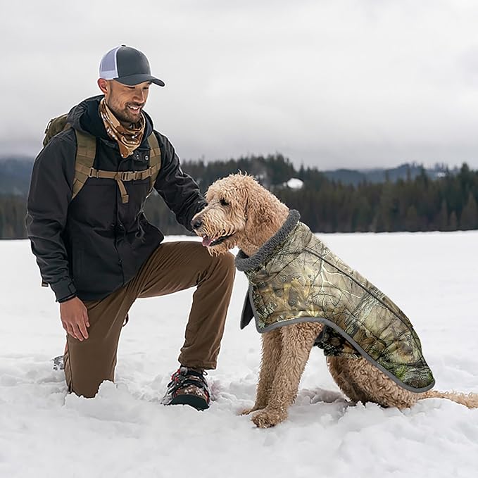 Fragralley Dog Coat Large, Waterproof Dog Jacket with Warm Fleece Lining, Adjustable Reflective Dogs Winter Coat, Turtleneck Pet Coats for Cold Weather (Reed Camouflage L)