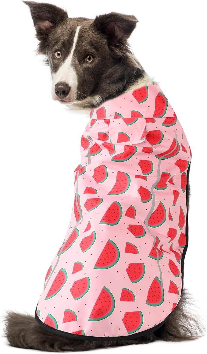Mile High Life Dog Raincoat, Adjustable Waterproof Reflective Rain Jacket for Small Medium Large Dogs, Lightweight Breathable Pet Rain Coat with Leash Hole(Pink Watermelon,XXS Chest 16-19")