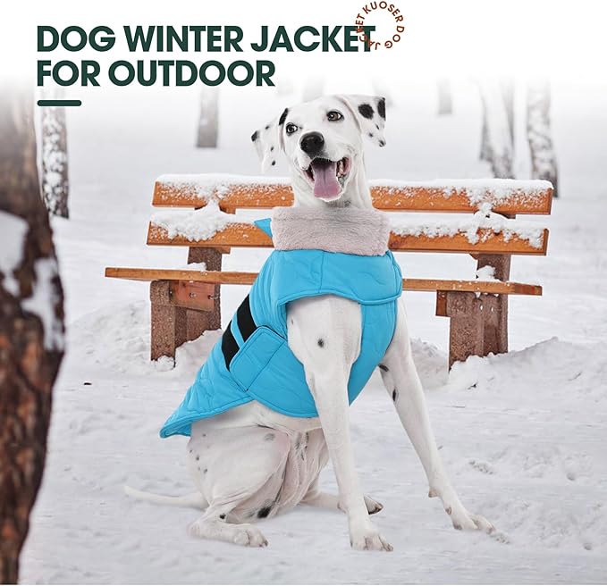 Kuoser Dog Coat, Dog Jackets for Large Dogs, Warm Winter Coat Cold Weather Coats, Doggie Snow Jacket Warm Pet Apparel Clothes for Golden Retriever Labrador, Blue XXXL