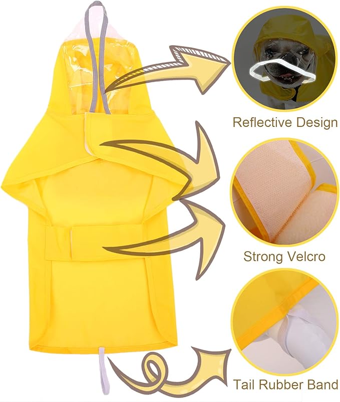 Pet Raincoat Packable Hooded Dog Rain Jacket Reflective Strips Lightweight Adjustable Poncho for Small Medium Large Dogs Yellow XL