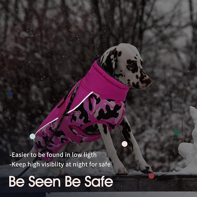 IECOii Extra Warm Reflective Adjustable Dog Jacket with Buckle Fleece Turtleneck for Cold Weather, Soft Winter Coat for Small, Medium, Extra Large Dogs