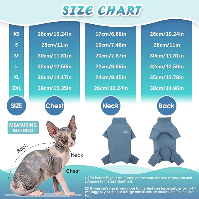 ROZKITCH Cat Clothes for Cats Only Male Female, Breathable Soft Jumpers for Sphynx Only, Coat with Four Legs, Warm Sweater T-Shirt Pajamas Jumpsuit Vest Cornish Rex, Devon Rex, Peterbald Blue S