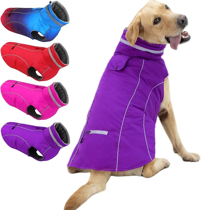 Doglay Dog Winter Coat, Waterproof Dog Jacket with Pocket, Reflective Turtleneck Pet Winter Jackets, Warm Puppy Snow Jacket for Small Medium Large Dogs