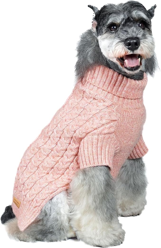KYEESE Dog Sweater for Medium Dogs Warm Dogs Clothes, Long Sleeve Pets Coats Turtleneck Pet Sweater with Classic Cable Knit Pet Sweater Medium Size Dogs, Pink, XX-Large