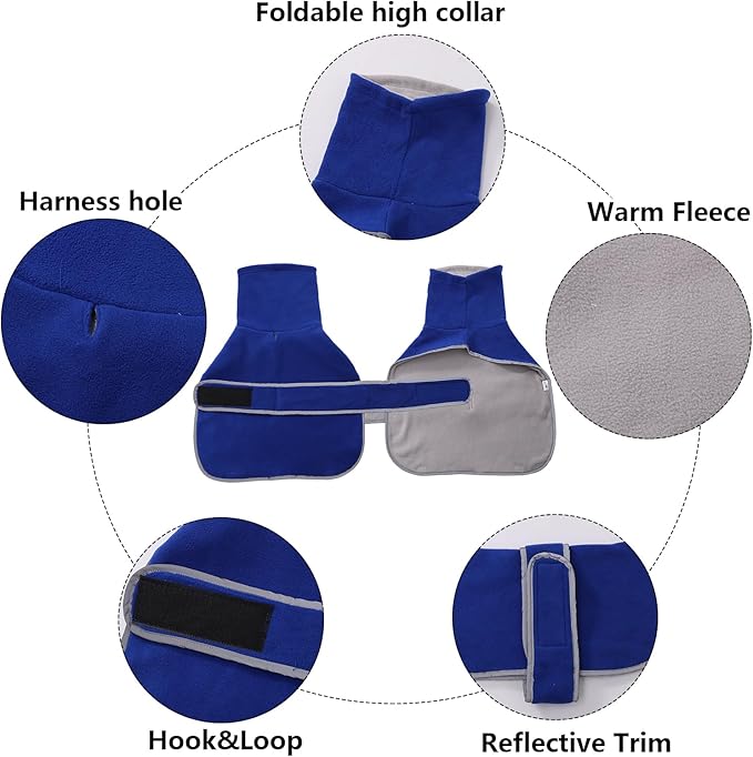 Geyecete Dachshund Sweaters - Dog Jacket, Dachshund Coat Perfect Winter Coat with Padded Fleece Lining and High Collar, Snowsuit with Adjustable Bands - Blue - XS