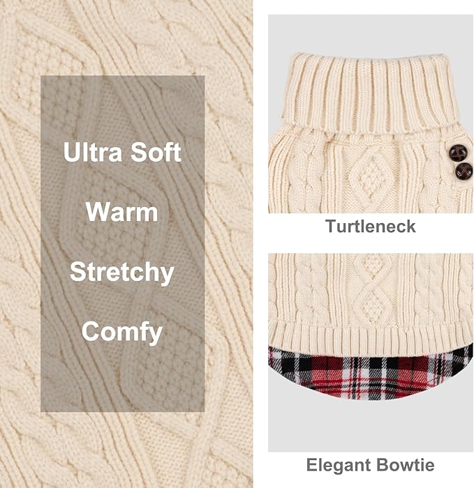 KYEESE Dog Sweater Warm Turtleneck Small Dogs Sweater with Gingham Patchwork Thick Pet Coat for Fall Winter Cold Weather Soft Pullover Dog Sweaters for Small Dogs Girl Stretchy Knitwear Cat Clothes