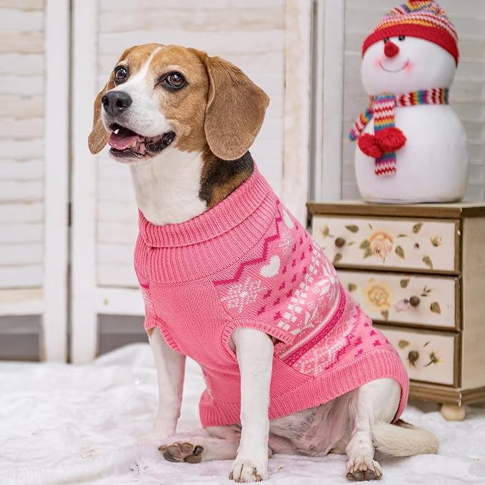 SCENEREAL Dog Sweaters for Large Medium Small Dogs, Soft, Warm Turtleneck Puppy Clothes Sweatshirt, Knitted Ugly Dog Christmas Outfits, Argyle Xmas Pet Cold Weather Coat for Girls Boys