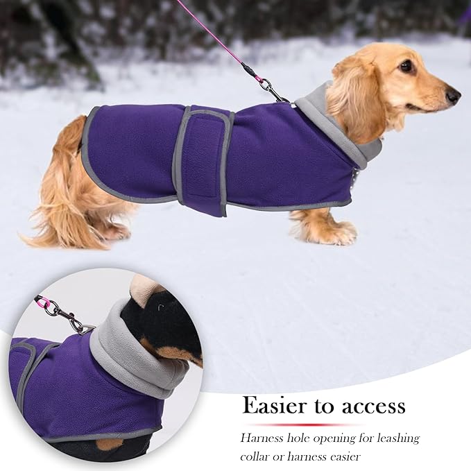 Geyecete Dachshund Sweaters for Dogs Jacket,Dachshund Coat Perfect Dog Winter Coat with Padded Fleece Lining,high Collar,Dog Snowsuit-Purple-L