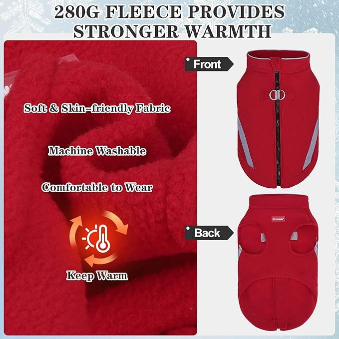 EXPAWLORER Dog Fleece Vest Jacket Sweater for Small Medium Large Dogs, Cold Weather Winter Coat Hoodie with Leash D-Ring and Zipper, Reflective Warm Sleeveless Puppy Clothes for S M L Boys Girls Cats
