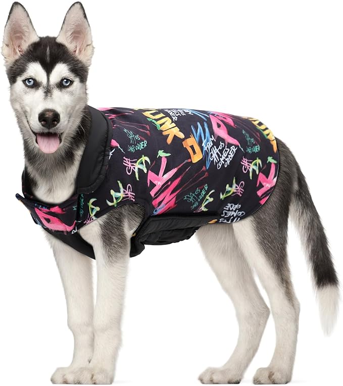 GMF31XL Winter Dog Jacket - Waterproof & Windproof, Reversible & Adjustable, Soft Coat for Small to Large Dogs with Leash Hole